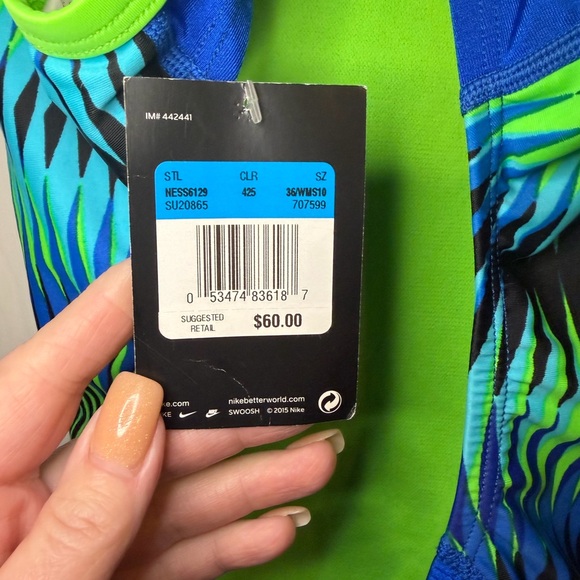 NWT Nike Blue and Green One-Piece Swimsuit - Picture 6 of 7